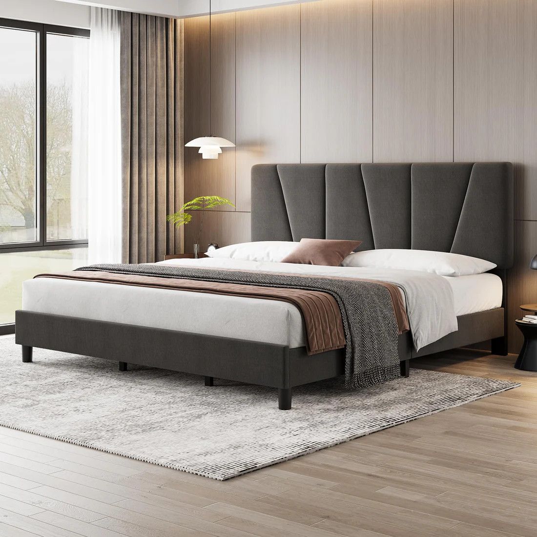 King Size Bed Frame with Adjustable Headboard