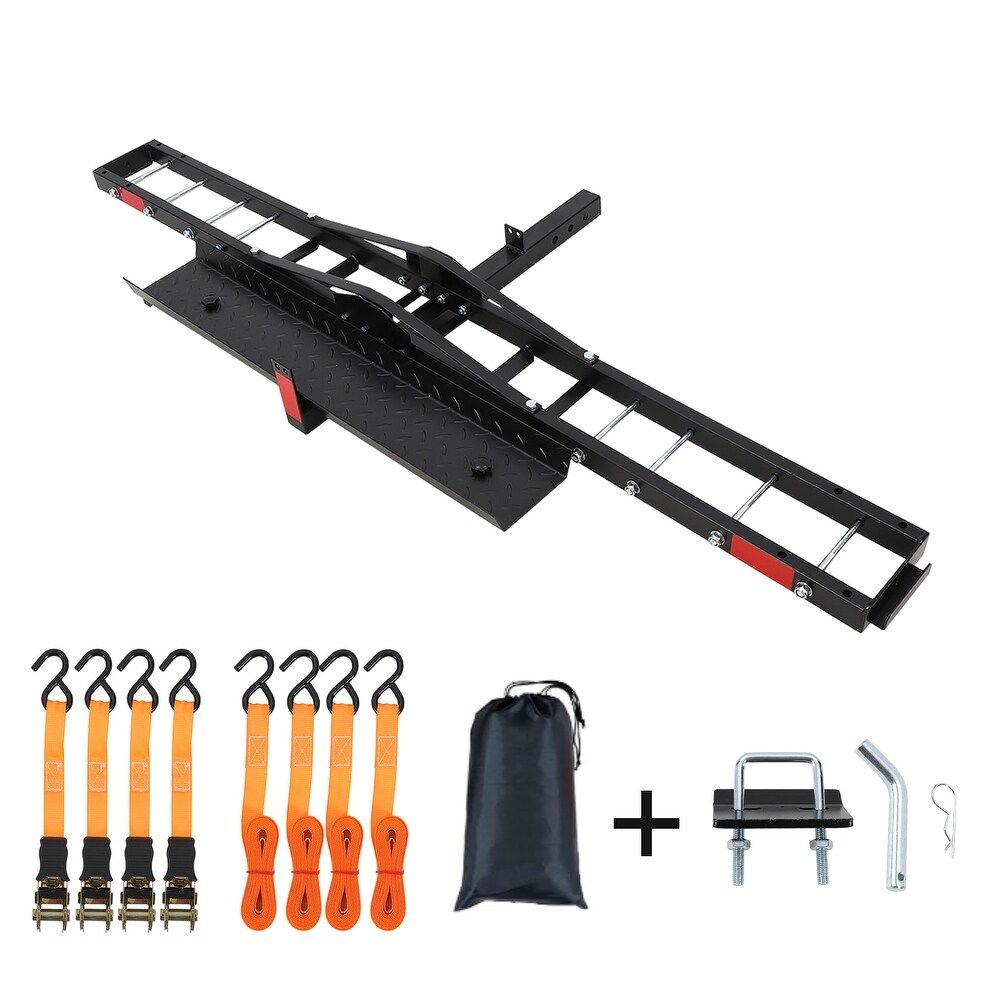 Motorcycle Hitch Carrier with Ramp 500LBS,Heavy Duty Steel