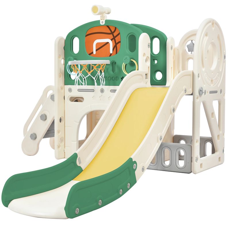 73&quot; Green 7-in-1 Kids Slide Playset
