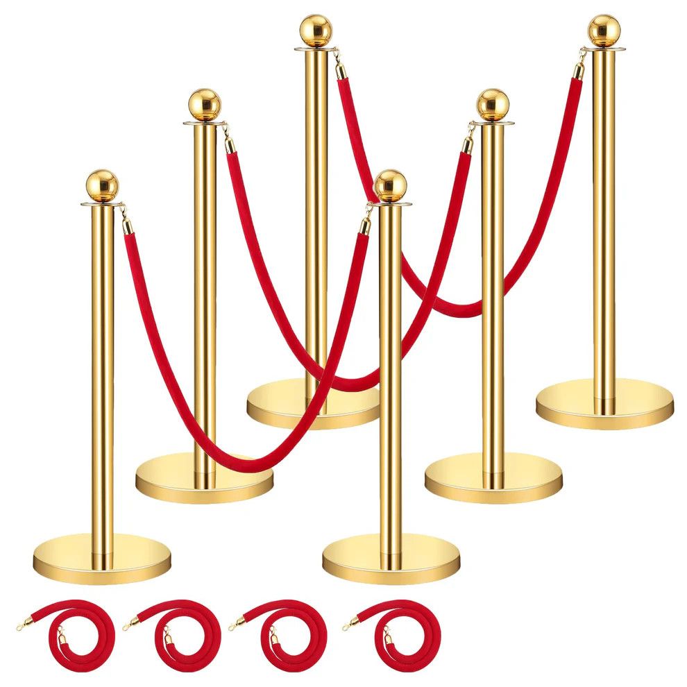 5ft Velvet Ropes and Posts, 6 Posts, 4 Ropes