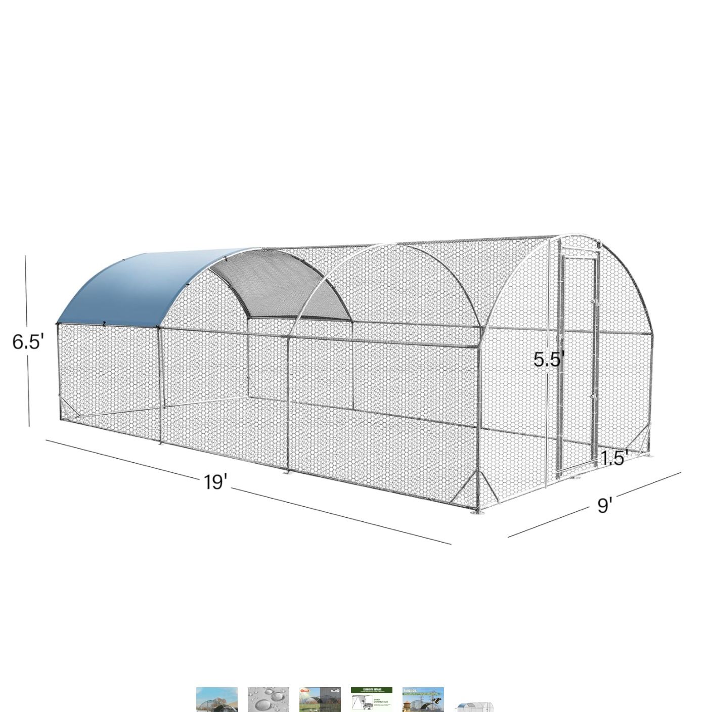 Large Metal Chicken Coop Pet Cage 9&#39;W x 19&#39;L x 6.5&#39;H