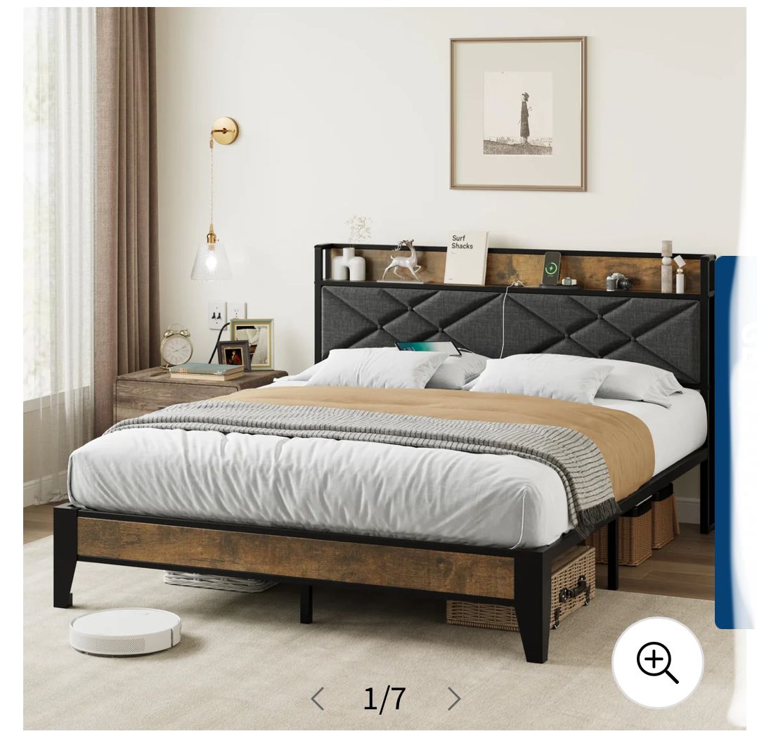 QUEEN size bed frame W/ charging station