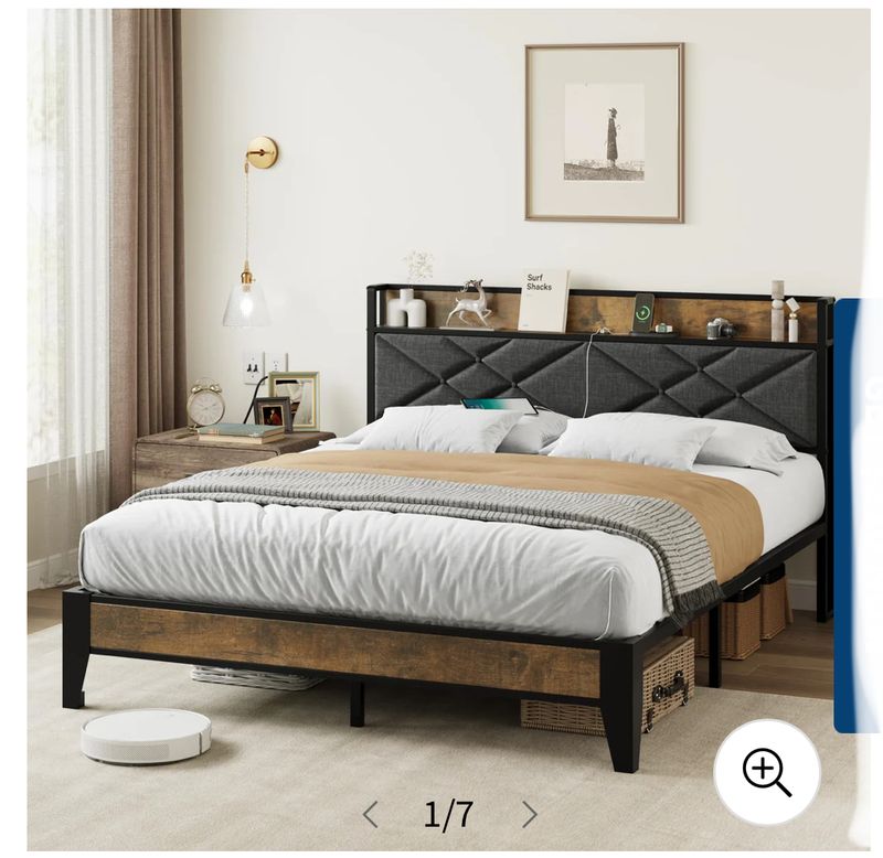 QUEEN size bed frame W/ charging station