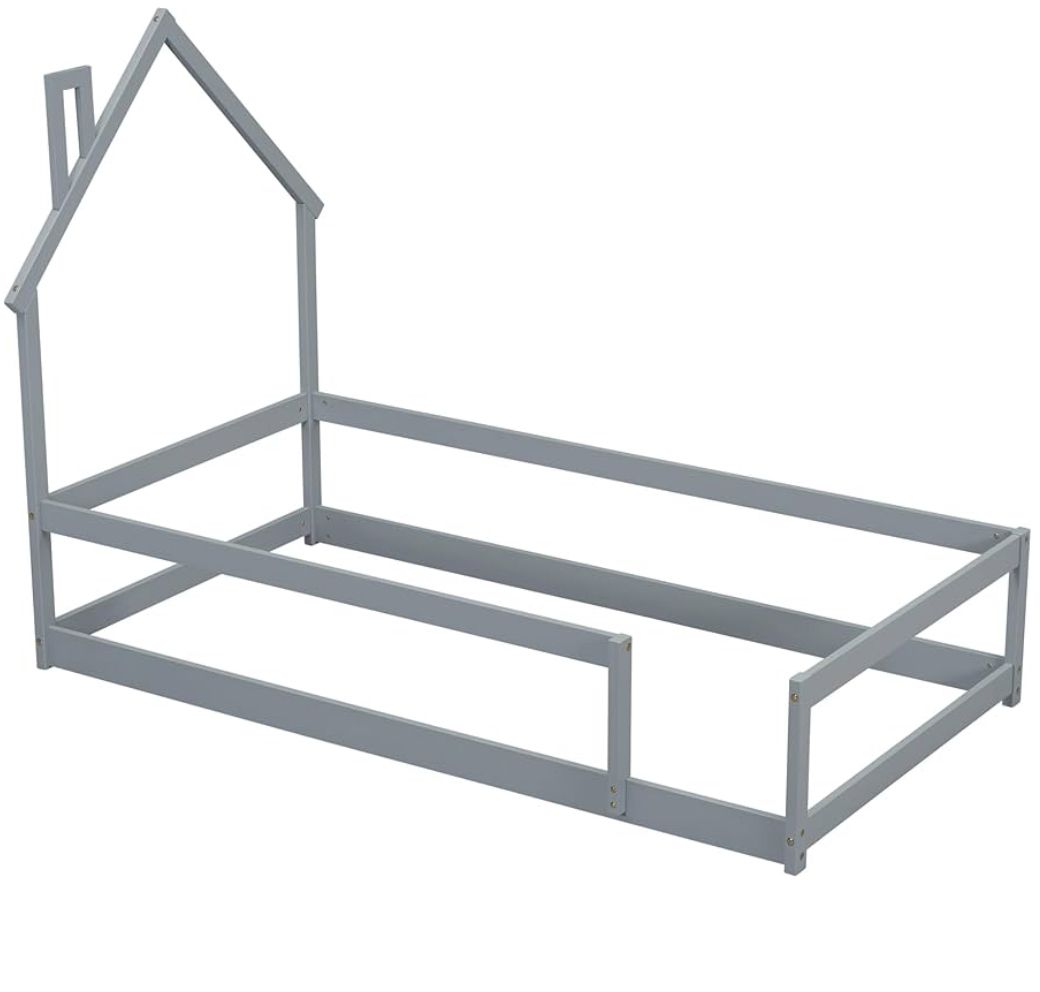 Twin bed with house shaped headboard