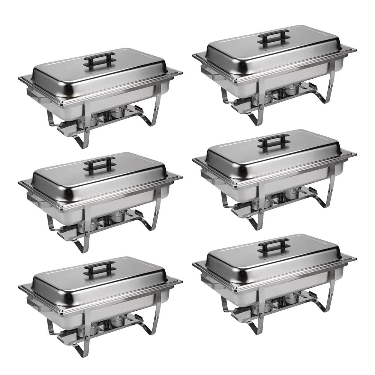 6 Pack 9QT Stainless Steel Chafer Complete Set