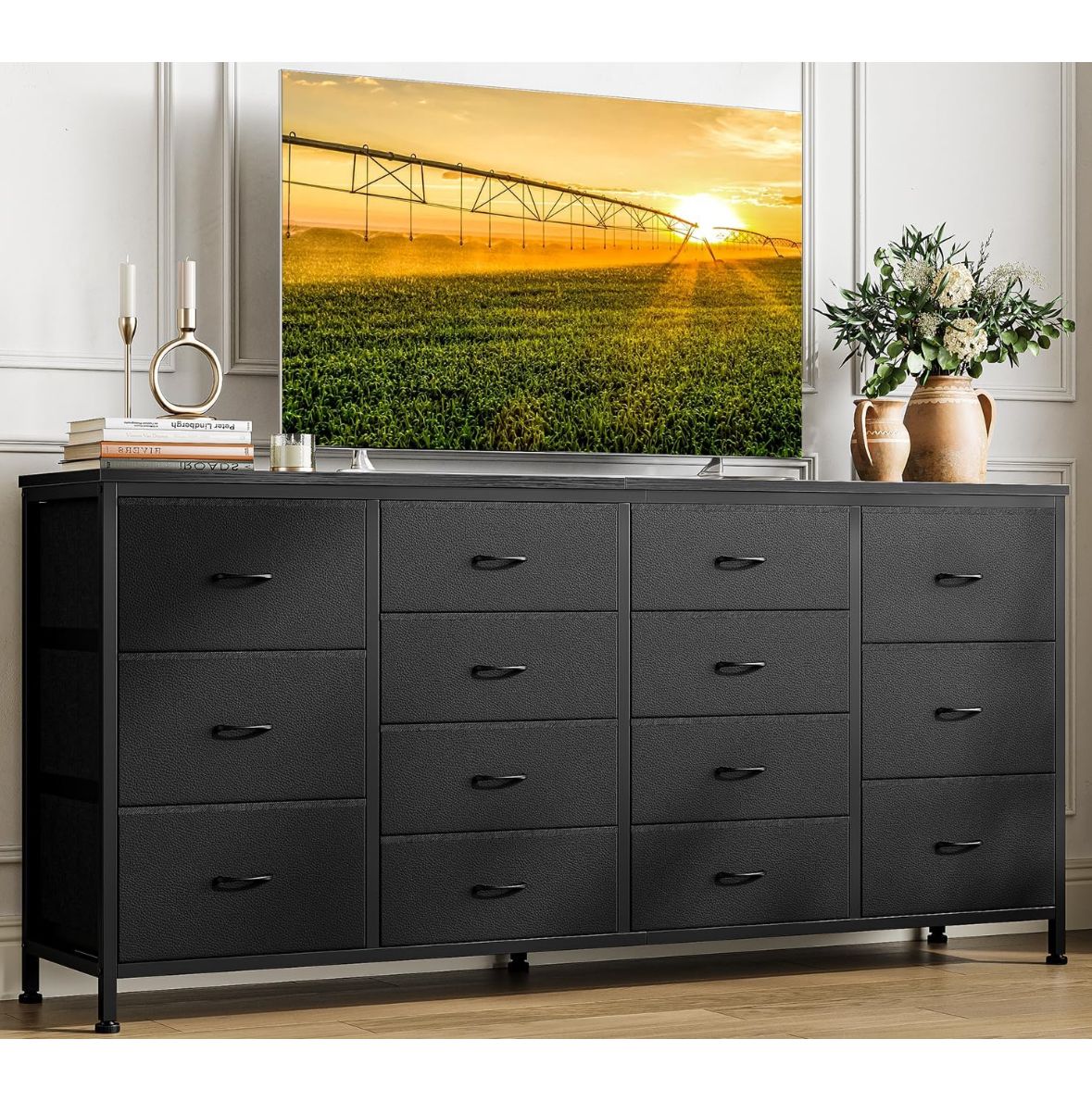14 drawer tv stand, dresser - Black