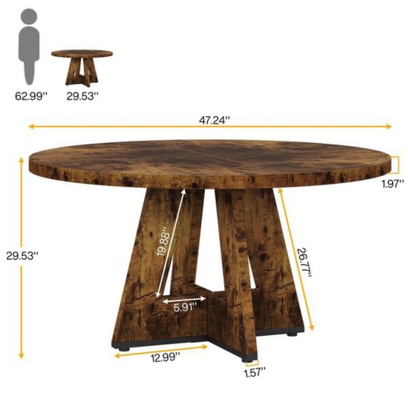 47-Inch Round Large Dining Table - brown
