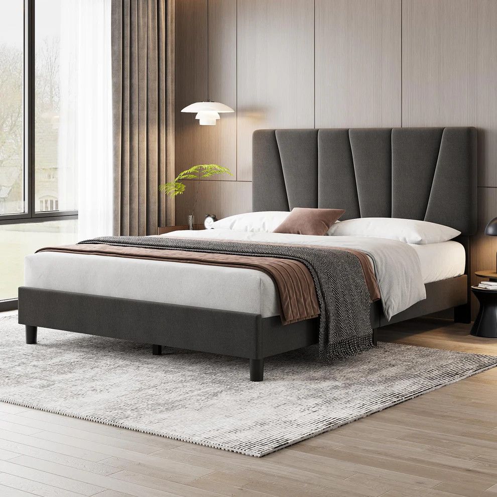 Twin Size Bed Frame with Adjustable Headboard