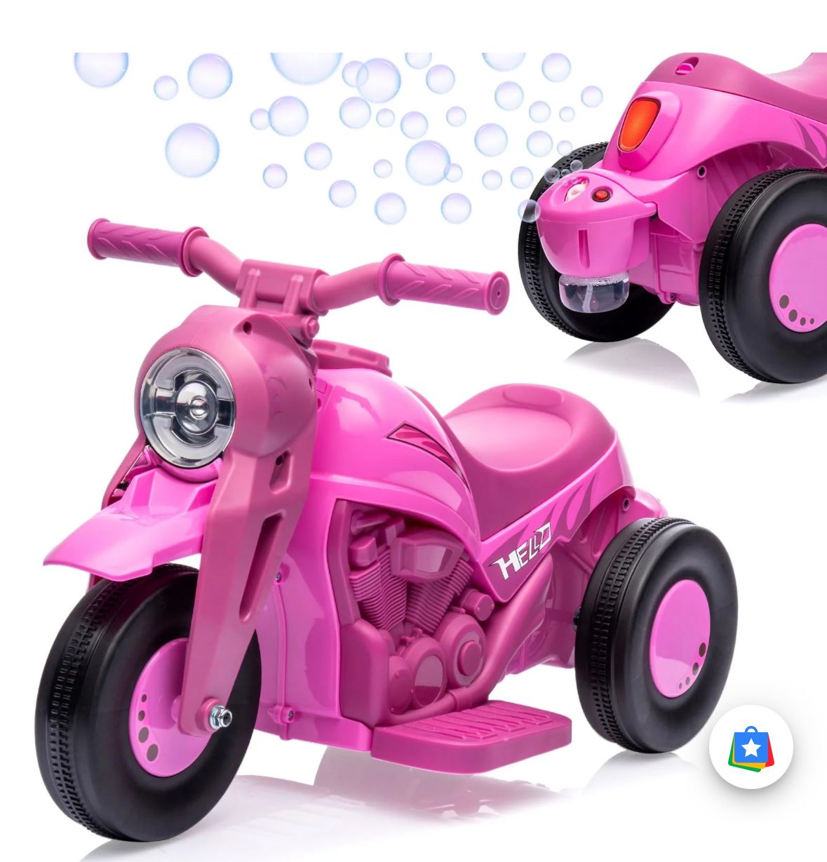 6v ride on motorcycle - pink with bubbles