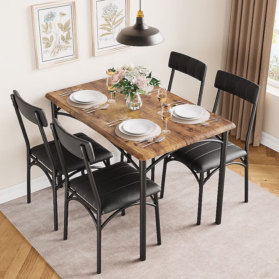 Dining table W/ 4 chairs rustic brown