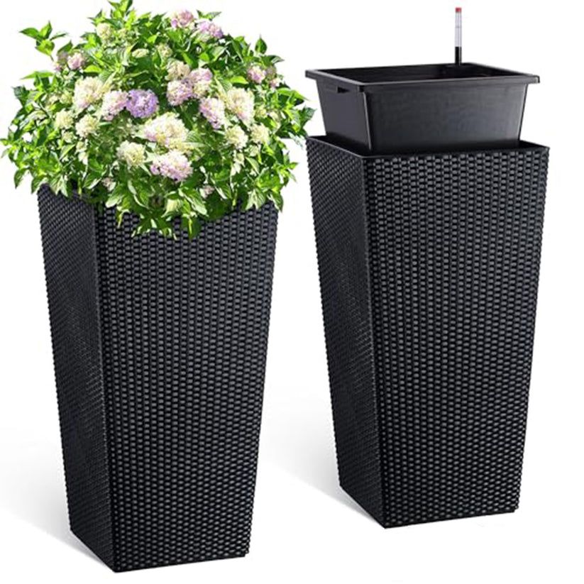 30&quot; Tall Set of 2 Rattan Planters