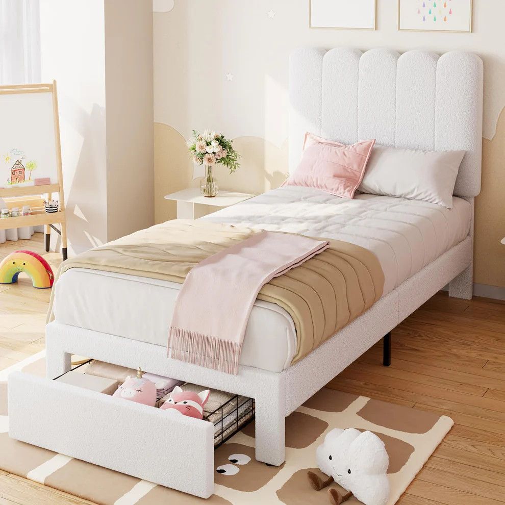 Twin Bed Frame with Storage Drawer and Headboard
