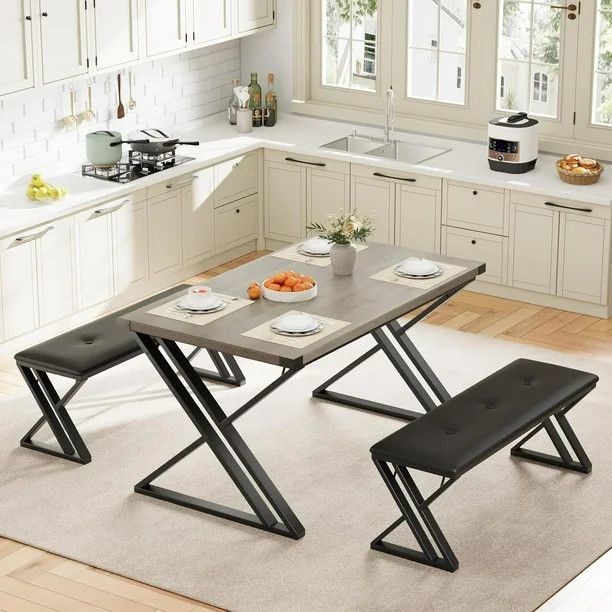 Kitchen Table Set with 2 Upholstered Benches