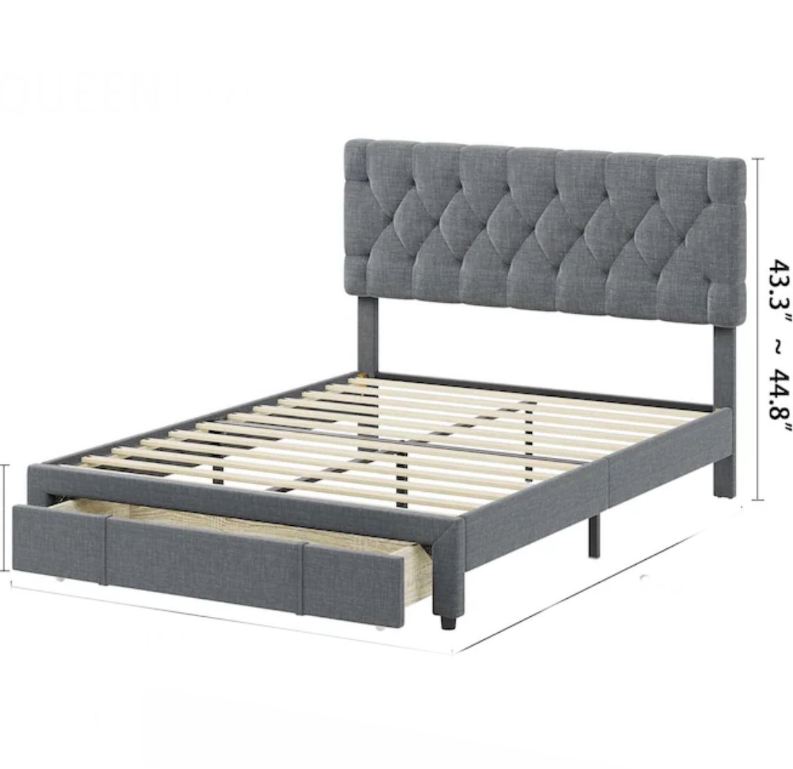 Queen bed with drawer - gray