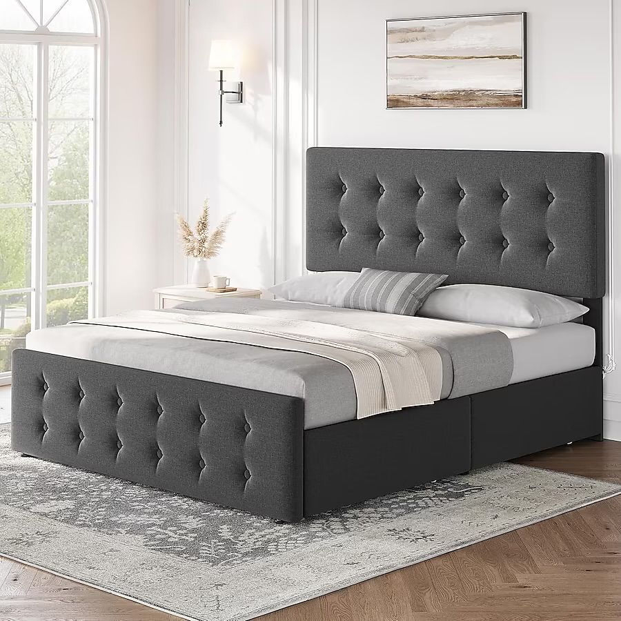 Full Size Bed Frame with 4 Storage Drawers