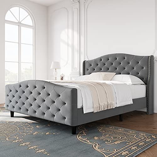 Queen Tufted Upholstered Platform Bed Frame