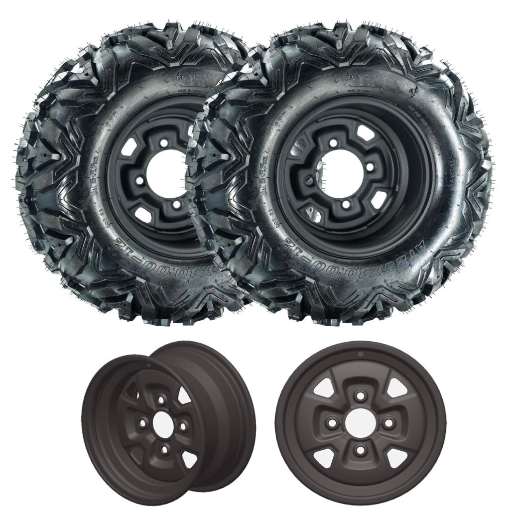 25x8-12 6-Ply ATV Tires with 12x6in Wheels Rims Set of 2