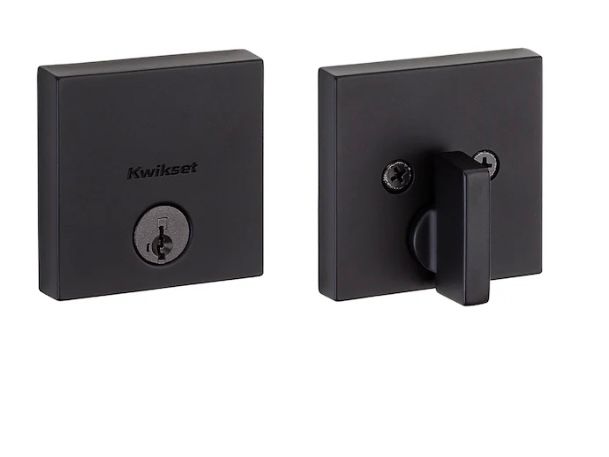 Matte black single cylinder deadbolt