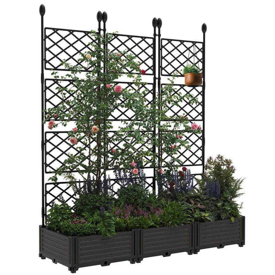 3pc Plastic Planter Boxes w/Metal Trellis