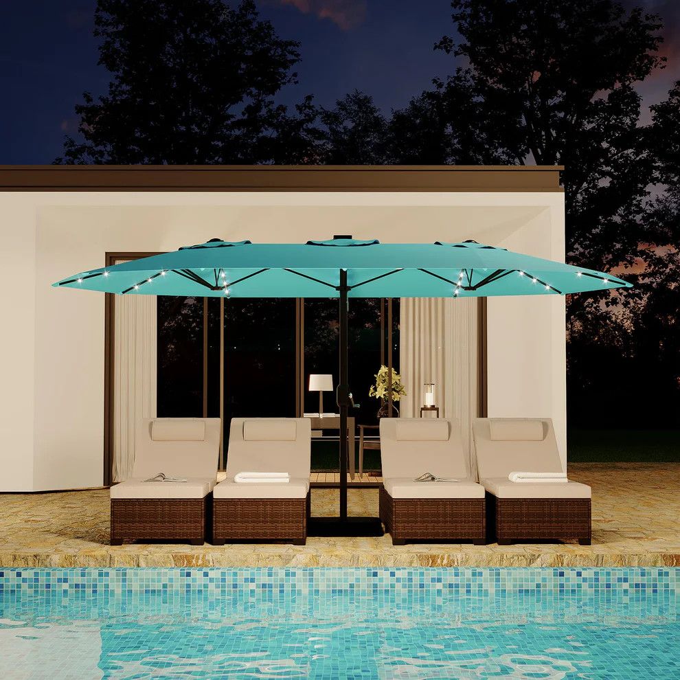 15&#39; Solar-Powered Patio Umbrella with 36 LED Lights
