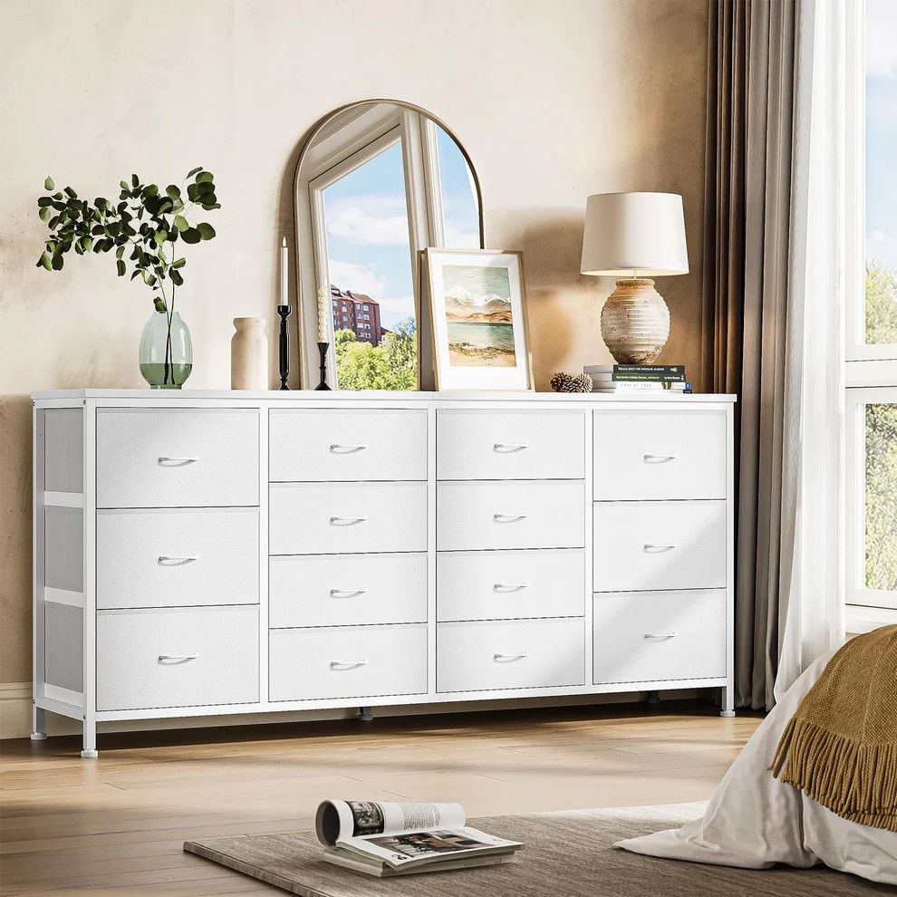 14 drawer fabric drawer dresser - white