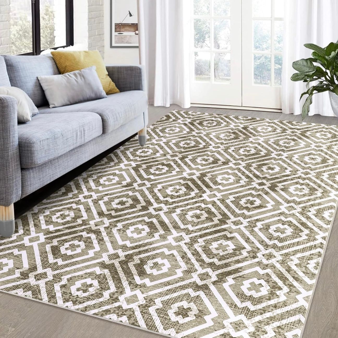 Contemporary Distressed Geometric Area Rug Soft Washable 8x10