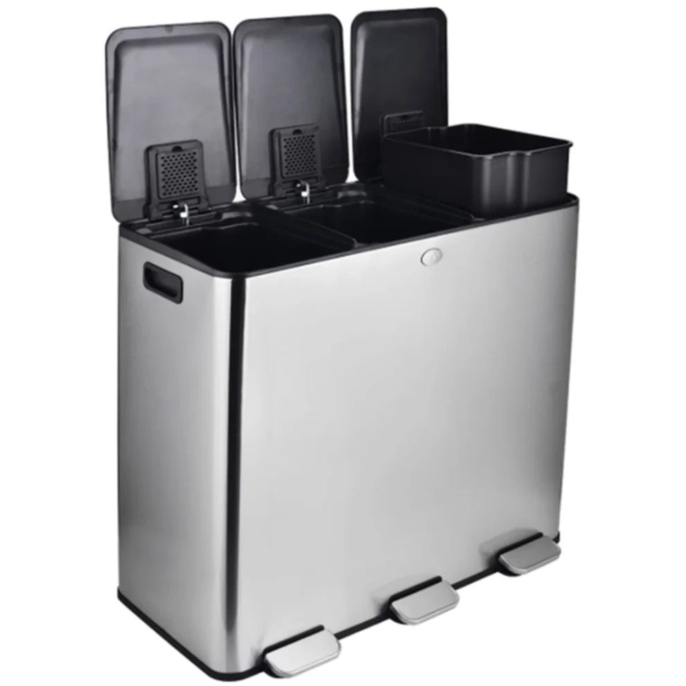 Triple Trash Can with Lid 90 Liters