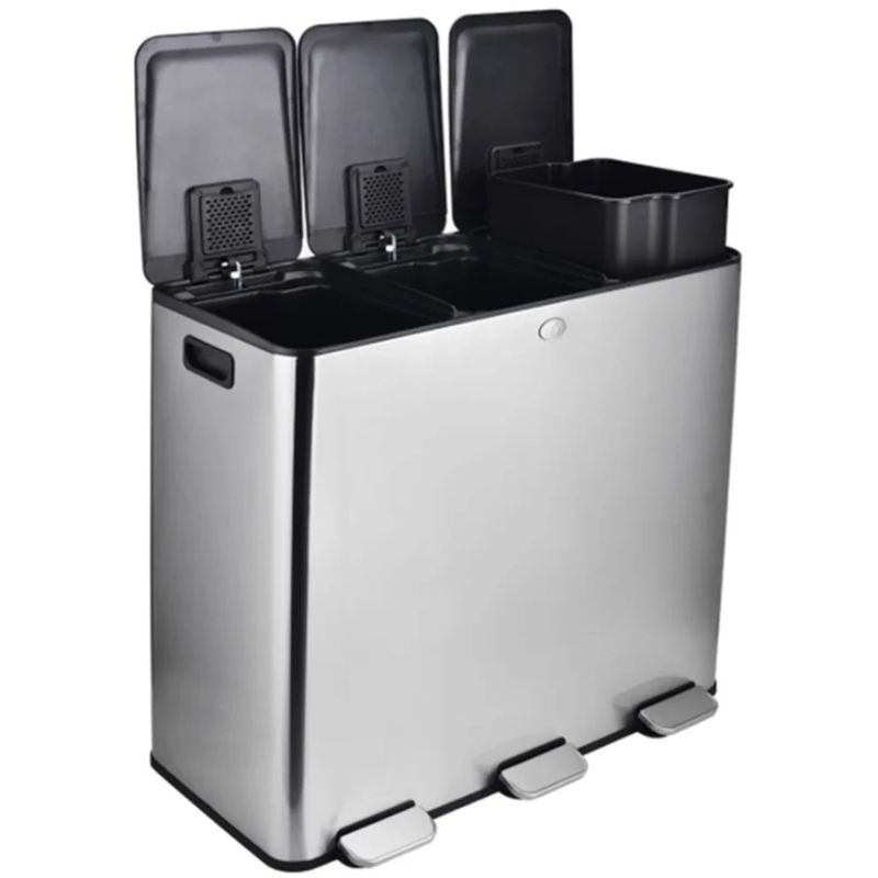 Triple Trash Can with Lid 90 Liters