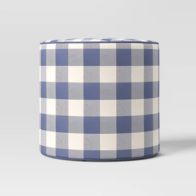 20&quot;x18&quot; Plaid Round Outdoor Patio Poufs Blue - Threshold designed with Studio McGee
