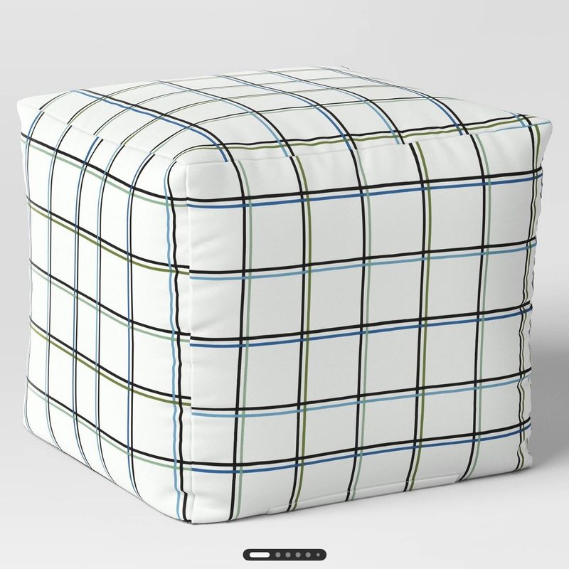 18&quot;x15&quot; Grid Outdoor Patio Pouf White