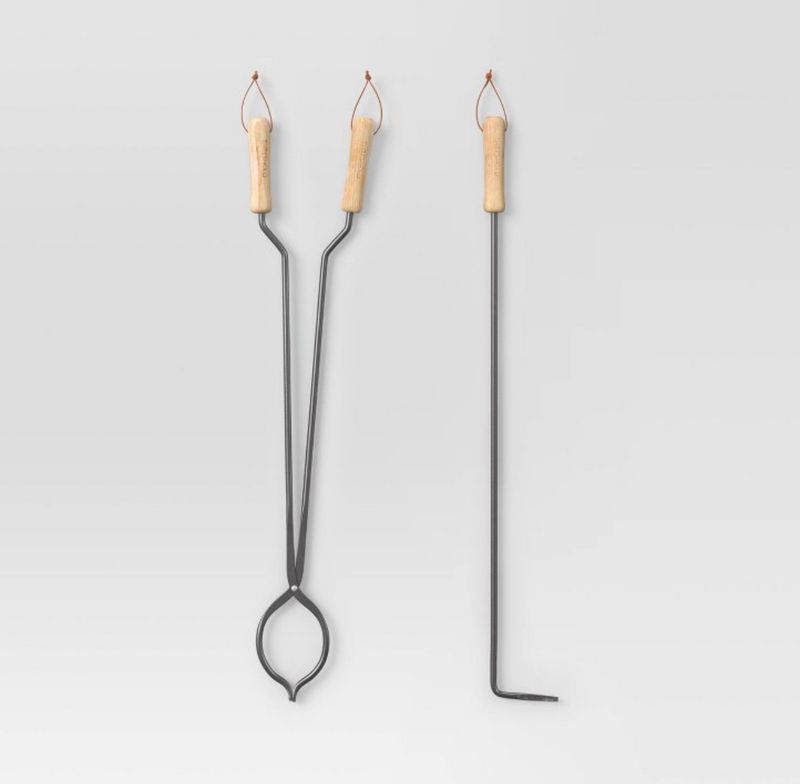 2pc Tongs and Fire Poker Tool Set Black
