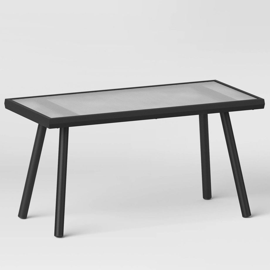 Glass Rectangle Outdoor Patio Coffee Table Black