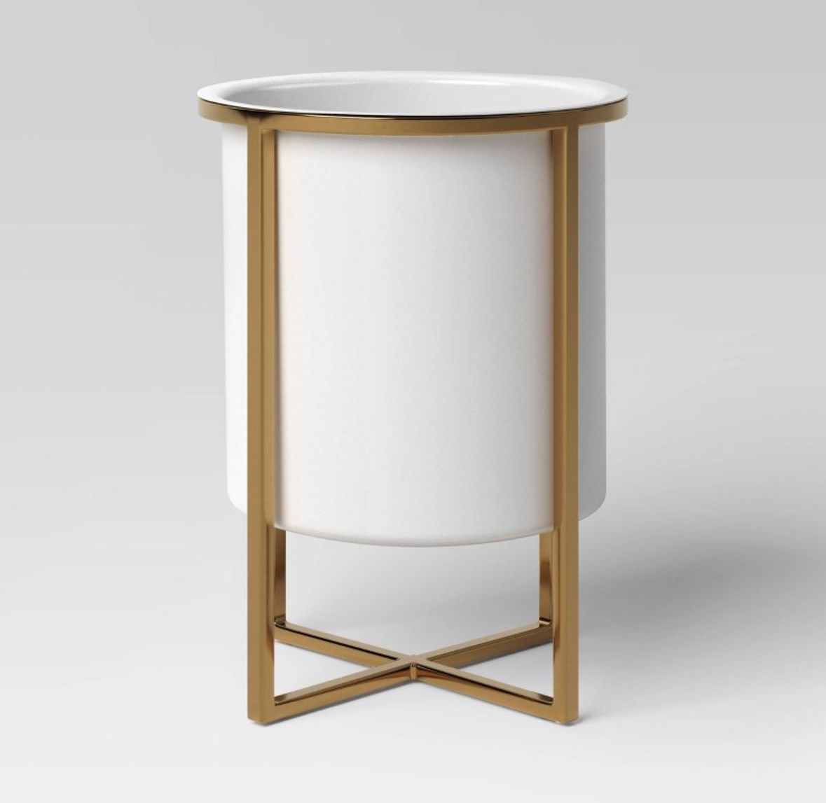 2pc Iron Indoor Outdoor Planter Pot with Stand White/Brass