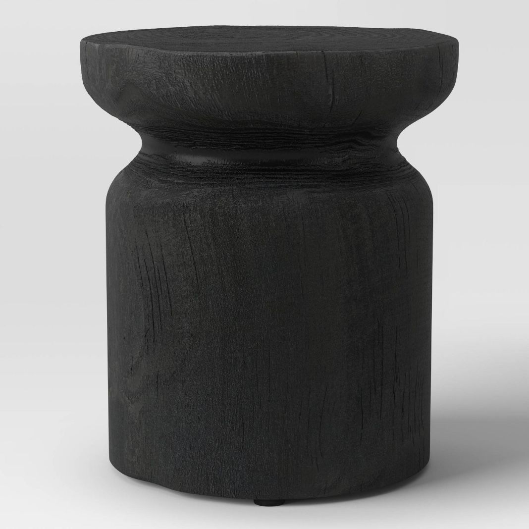 Wooden Stump Patio Accent Table Black