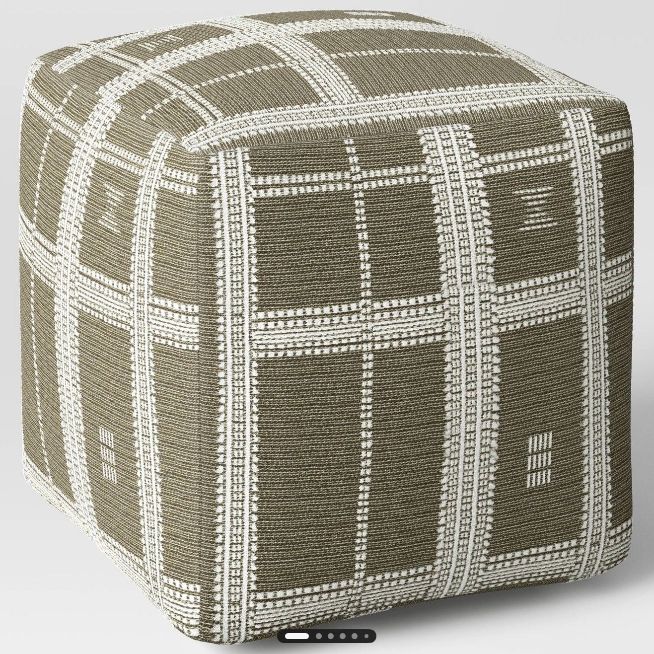 Stitched Plaid Outdoor Patio Pouf Green