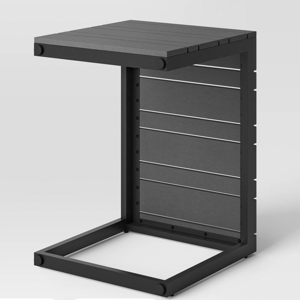 Rectangle C-Shaped Patio Accent Table Gray