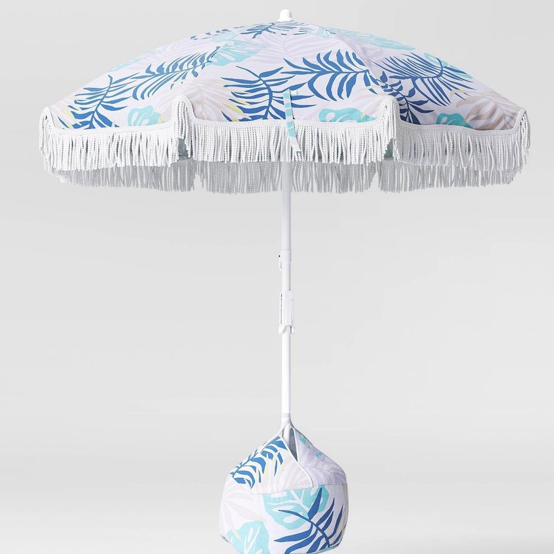 6&#39; Outdoor Patio Beach Umbrella with Fringe Blue