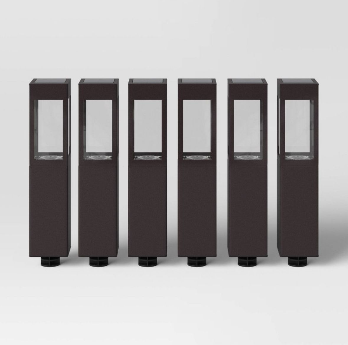 6pk Square Bollard Solar LED Outdoor Path Lights Bronze
