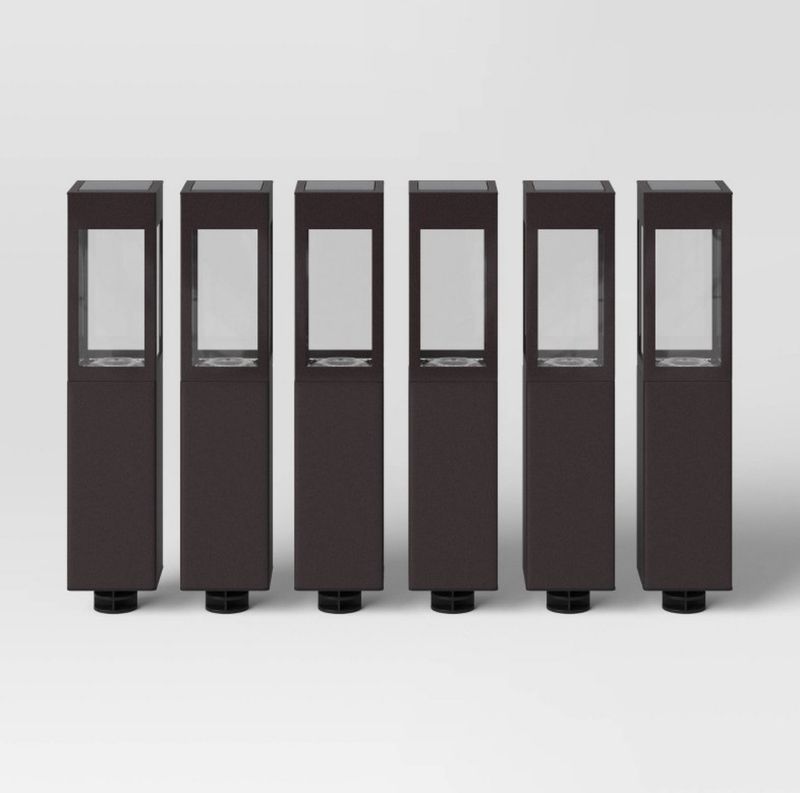 6pk Square Bollard Solar LED Outdoor Path Lights Bronze