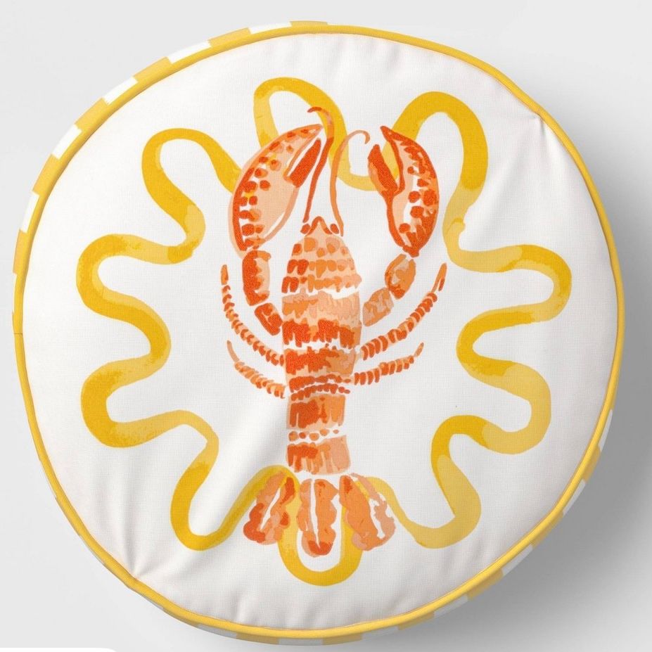 16&quot; Lobster Round Outdoor Throw Pillow Yellow