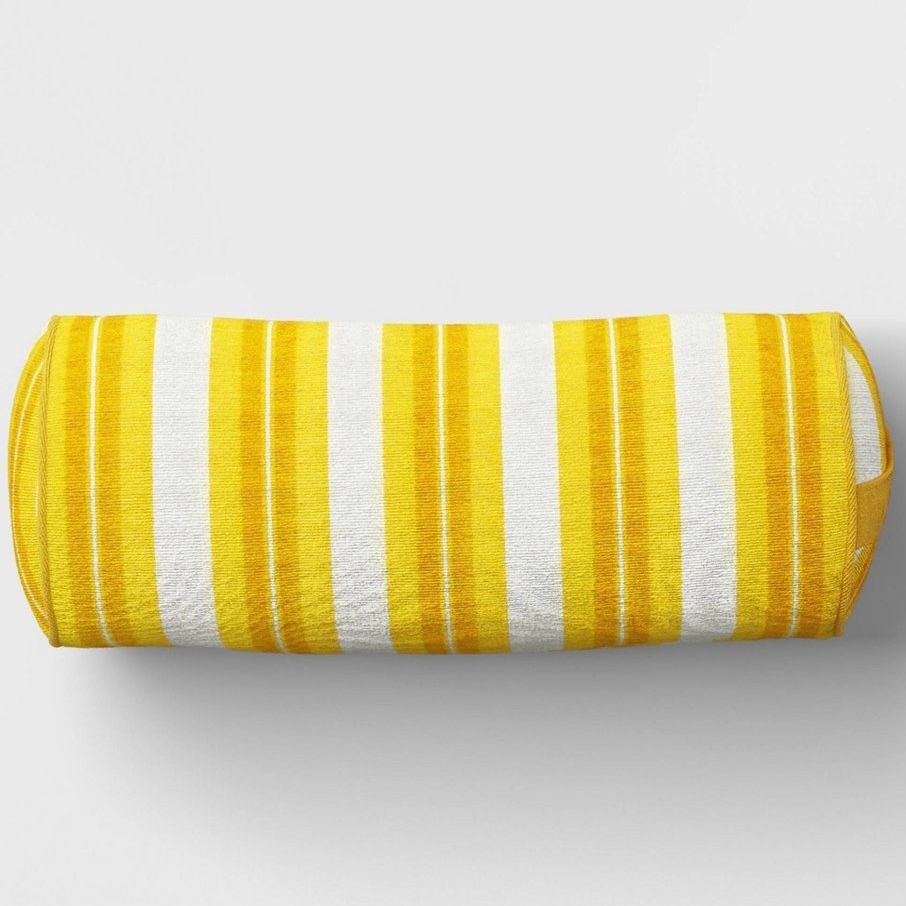 20&quot;x8&quot; Chenille Lumbar Bolster Pillow Yellow Stripe