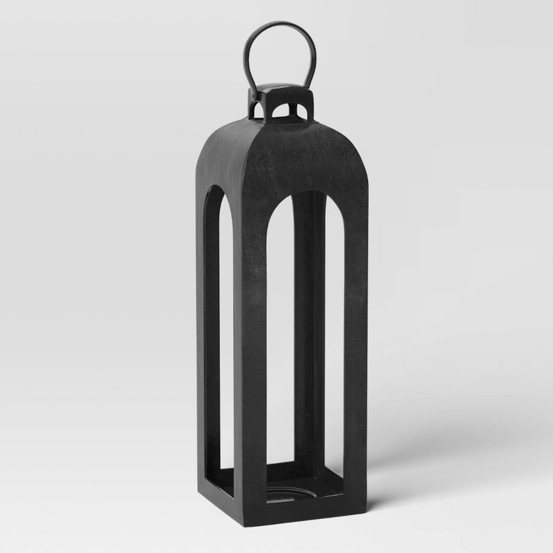 29.4&quot;x9&quot; Pillar Cast Aluminum Outdoor Lantern Candle Holder Black