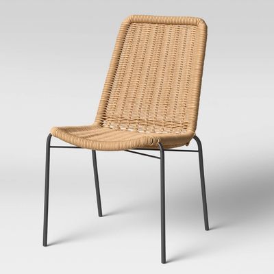 Resin Wicker Stack Outdoor Patio Dining Chair Armless Chair Black