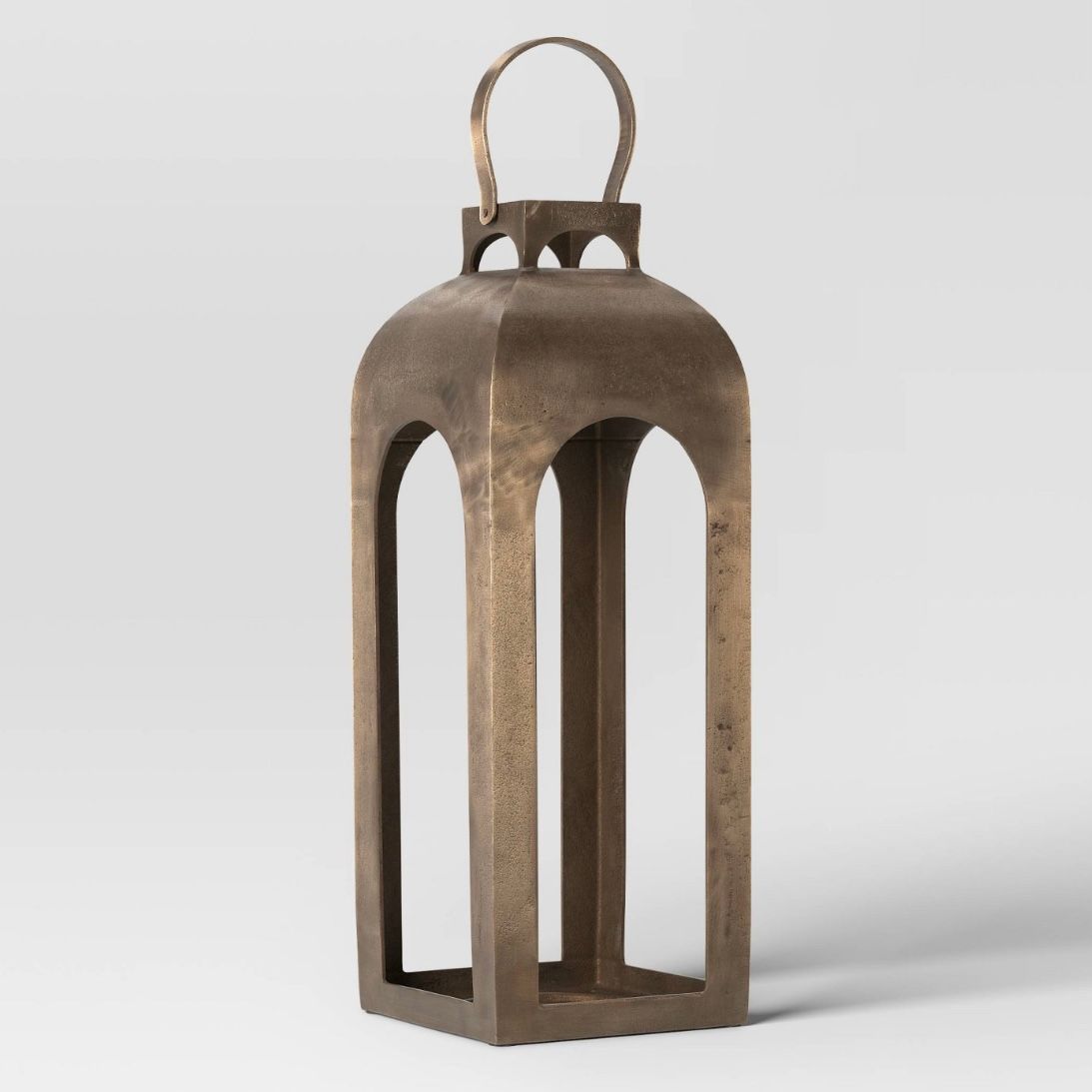 21.875&quot;x8&quot; Pillar Cast Aluminum Lantern Candle Holders Gold