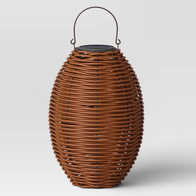 22.5&quot;x15.25&quot; Resin Wicker Woven Medium LED Outdoor Lantern Dark Brown