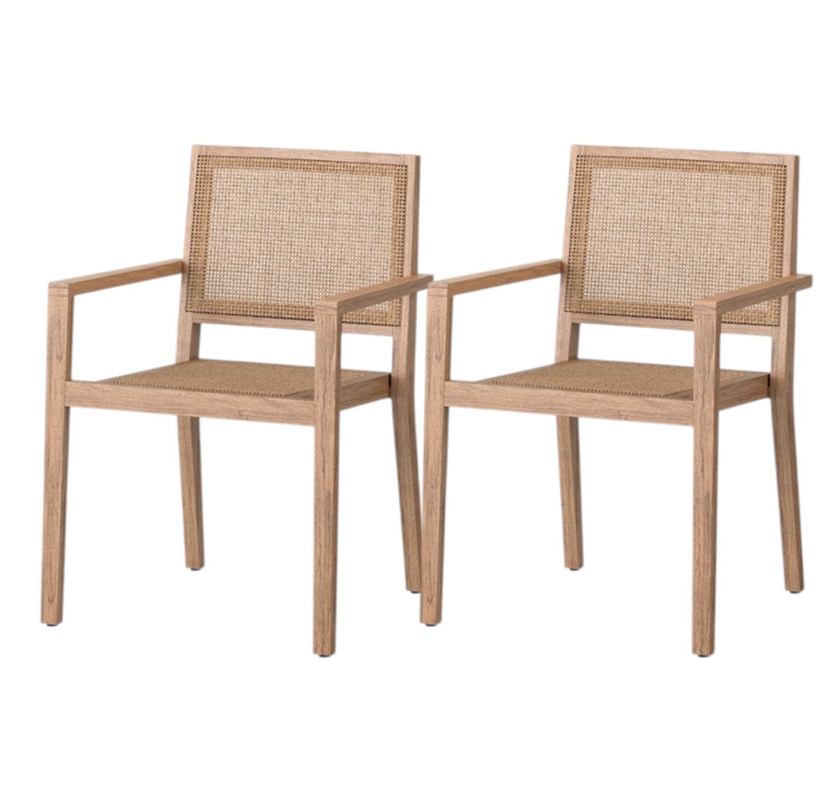 Wood Caning Stackable Patio Chair - set of 2