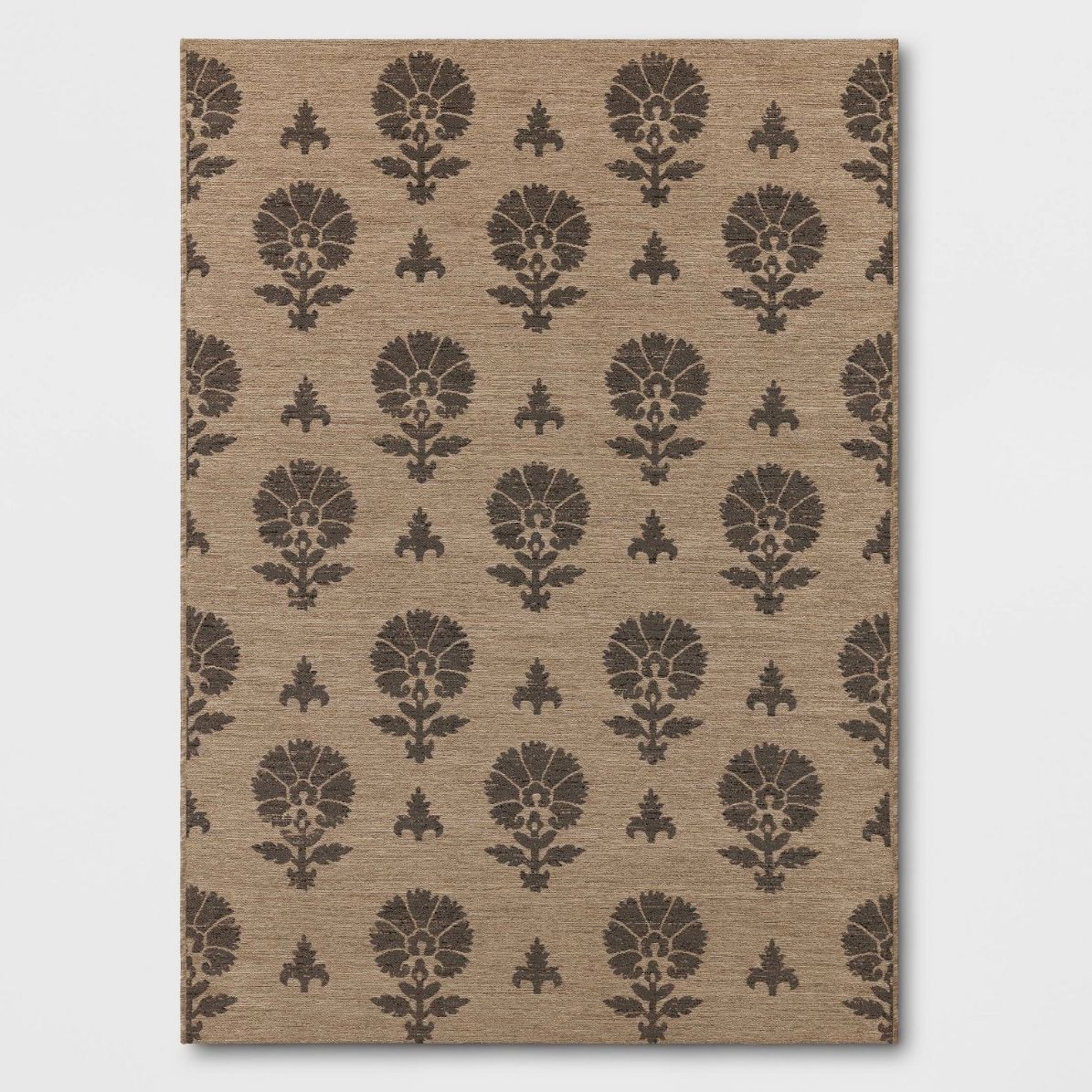 5&#39;x7&#39; Block Print Outdoor Area Rug Tan - Threshold