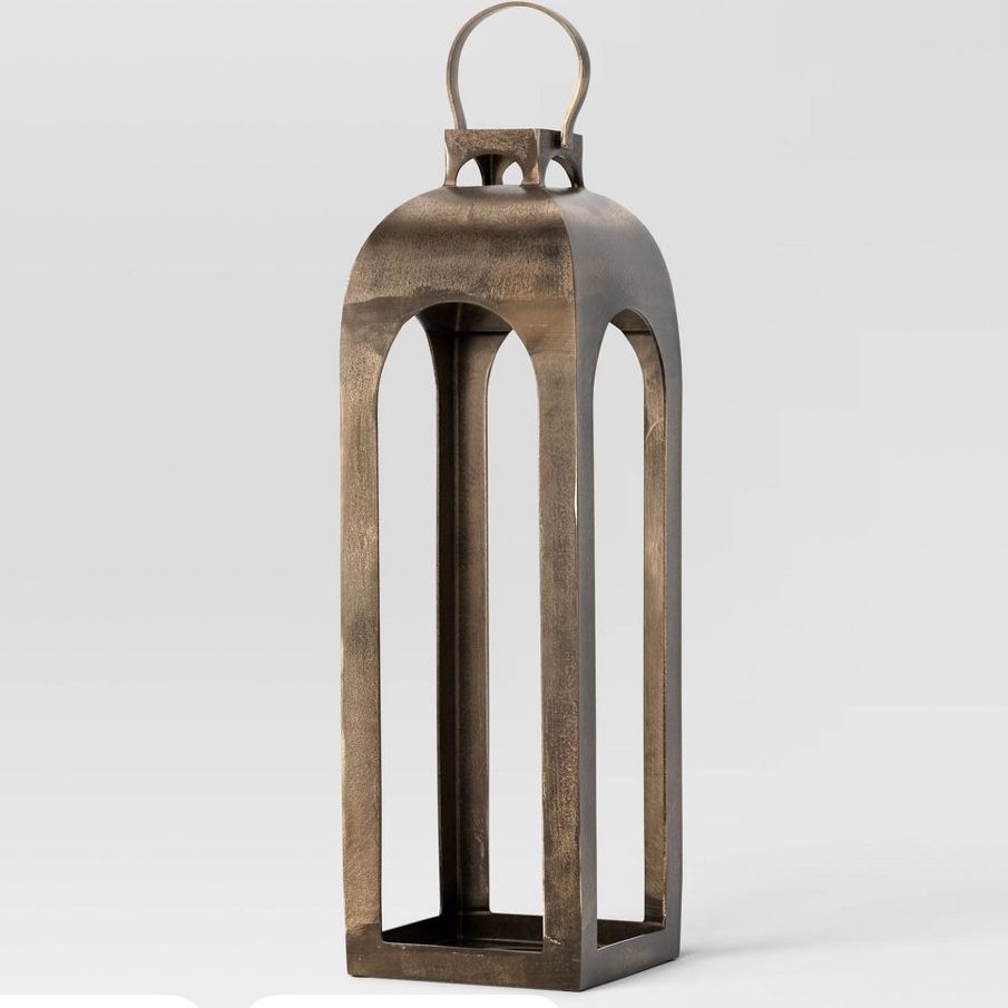 29&quot;x9&quot; Pillar Cast Aluminum Lantern Candle Holders Gold