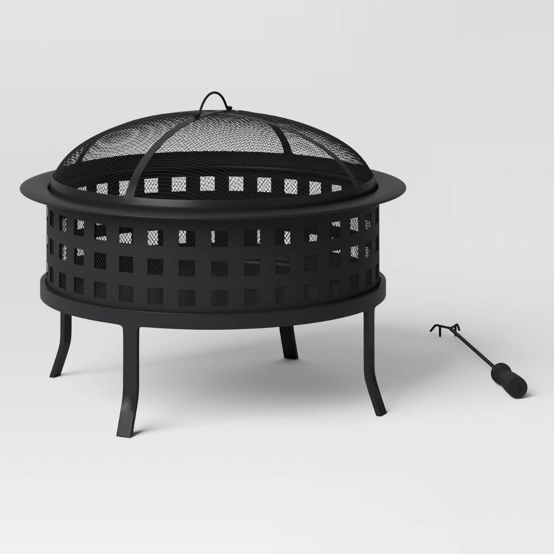 Metal Lattice Wood Burning Round Outdoor Fire Pit Black