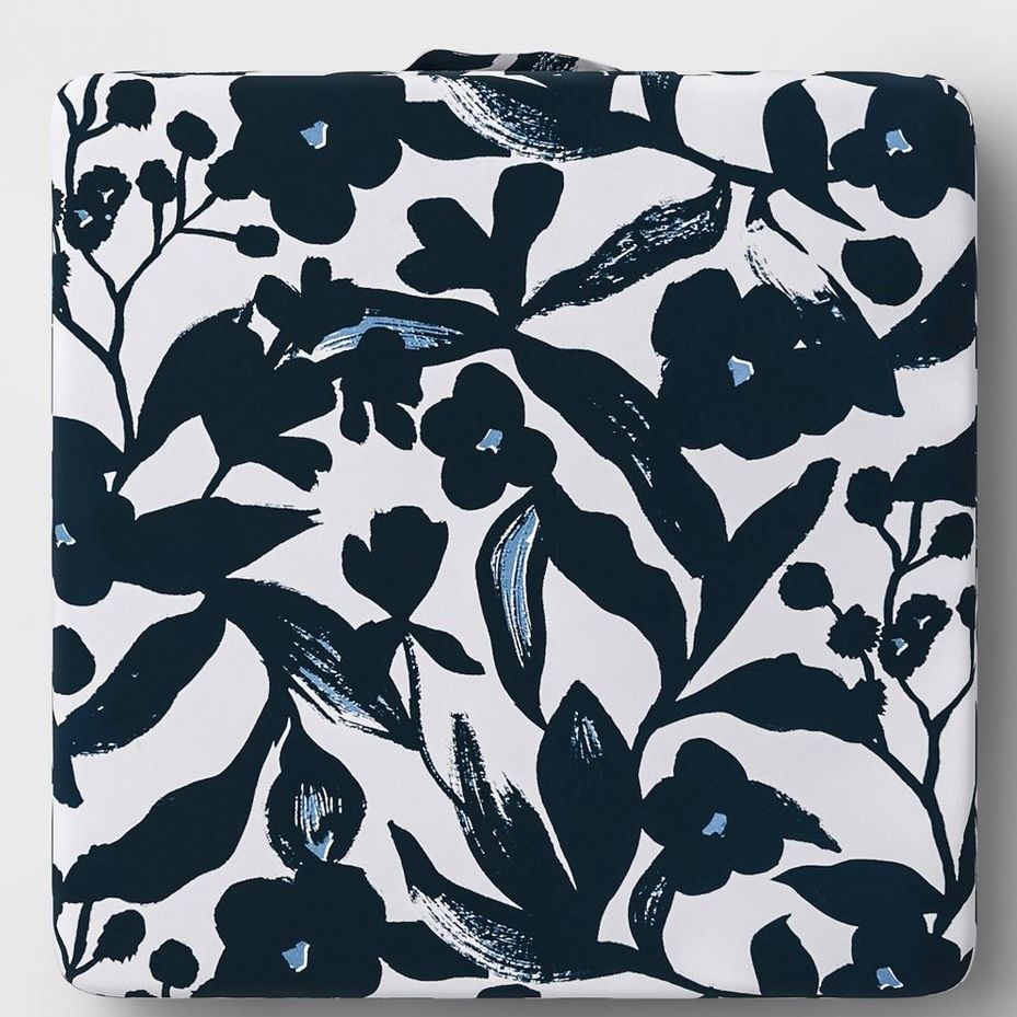 20"x20" Floral Outdoor Deep Seat Cushion Jet Black